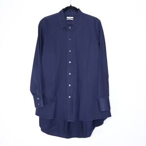 CO Collections Essential Long Sleeve Button Down Shirt Navy Blue Women's L